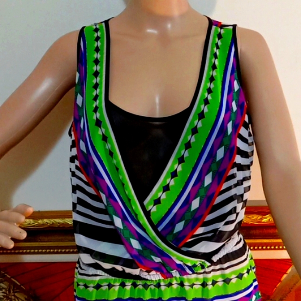 Flirty bohemian style sheer and zebra print poplin blouse size Small